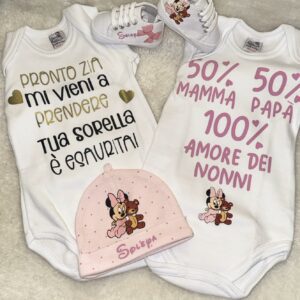Kit Nascita Personalizzato con 2 Body, Cappellino e Scarpette