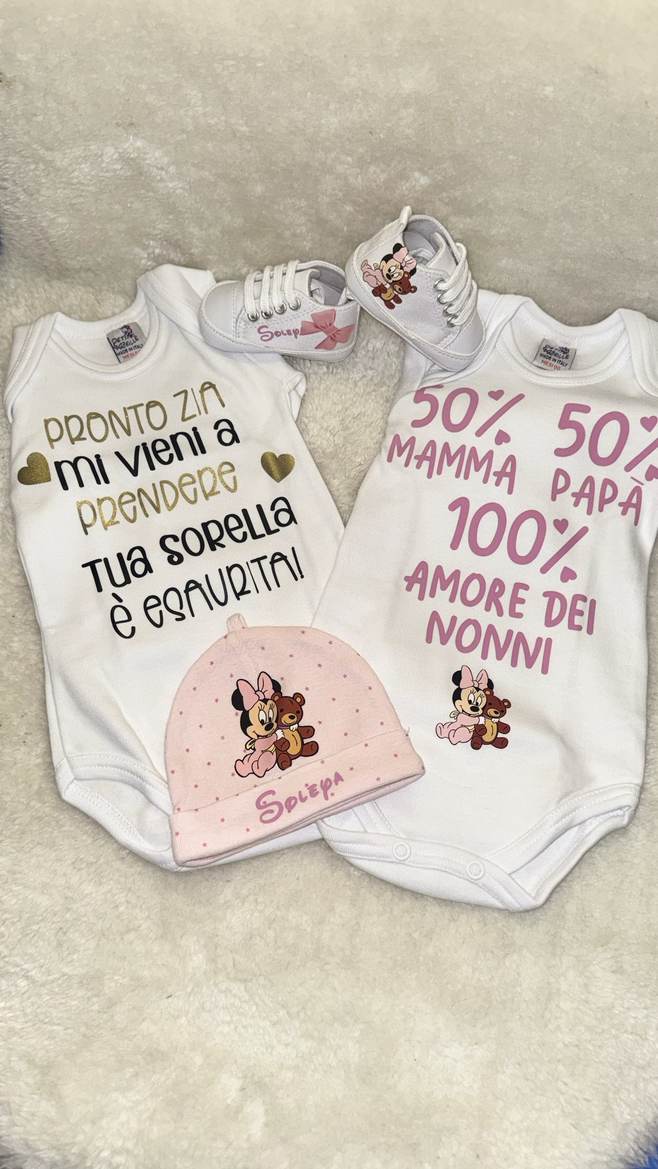 Kit Nascita Personalizzato con 2 Body, Cappellino e Scarpette