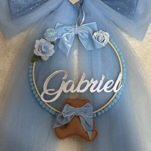 Fiocco Nascita in Tulle Personalizzato con Cuore in Plexiglass e Nome
